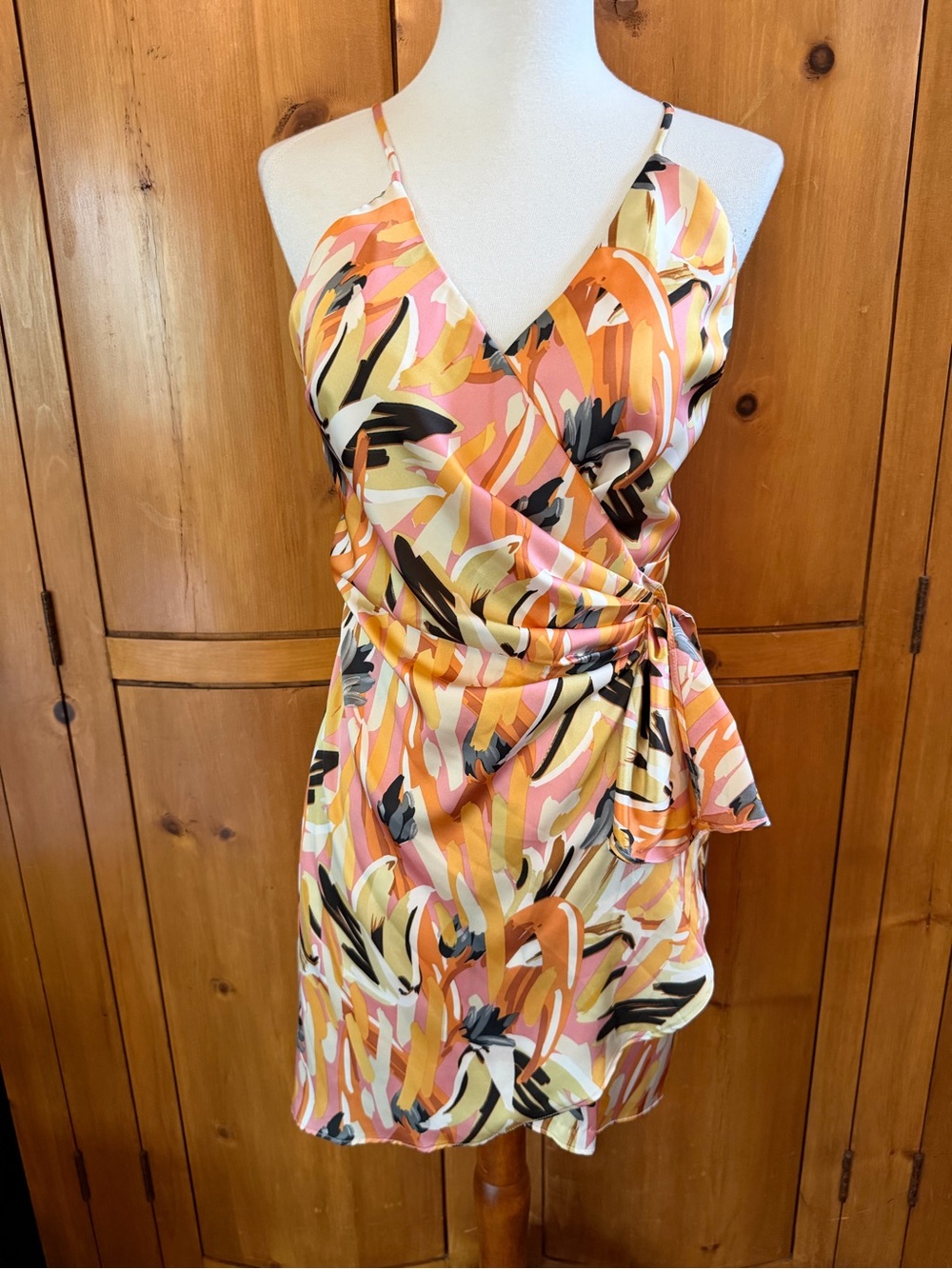 fab'rik Multi-Color Printed Wrap Mini Dress, size S, NWT